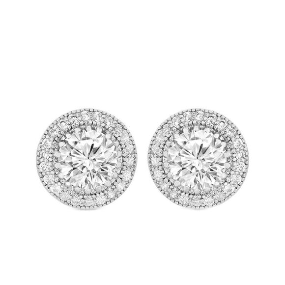 Genevive Sterling Silver CZ Halo Studs - Picture 1 of 2